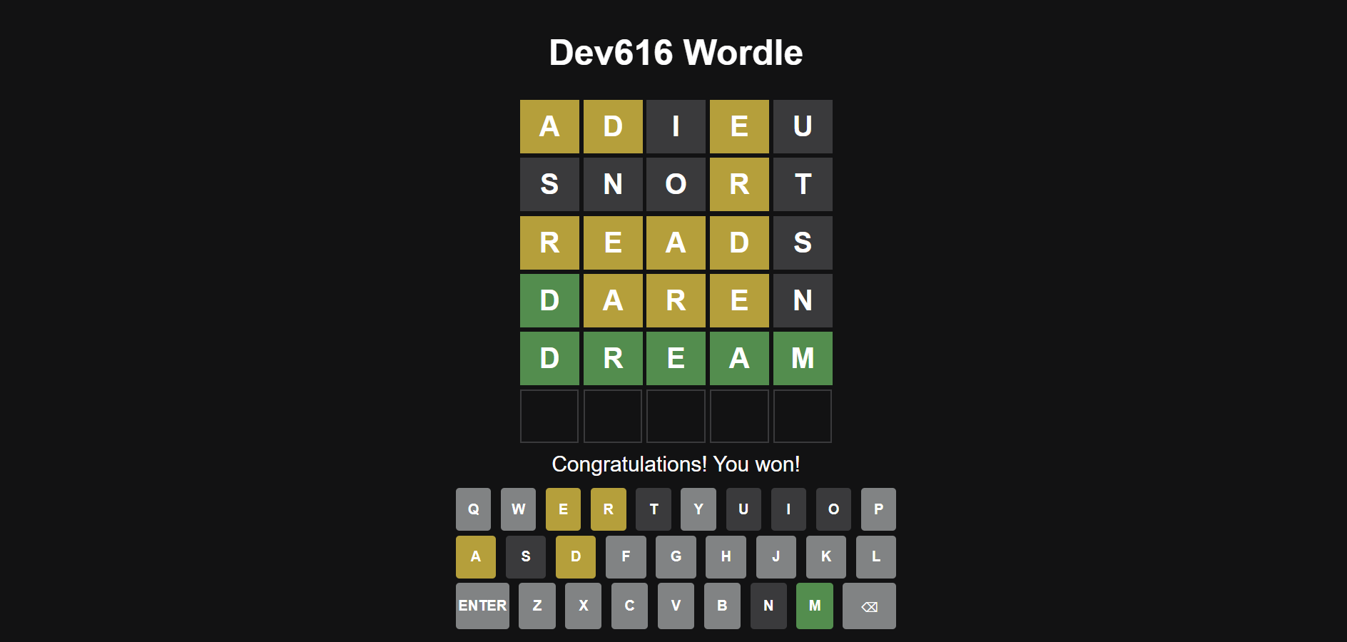Dev616 Wordle Screenshot